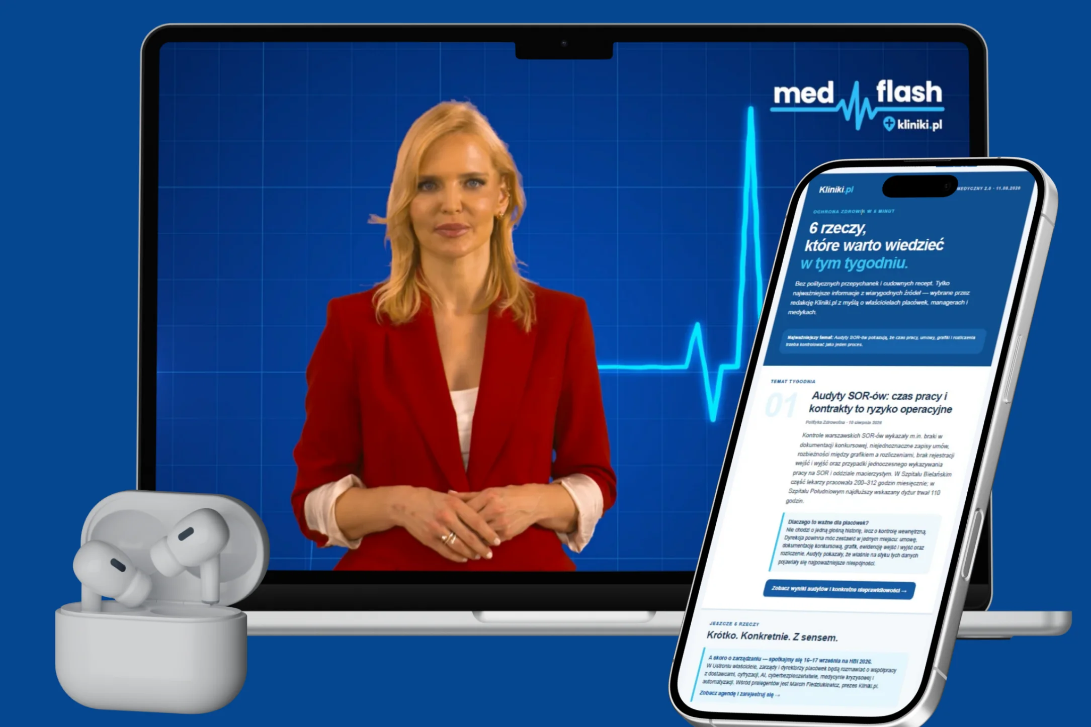 Biuletyn medyczny Kliniki.pl i MedFlash na monitorze oraz telefonie