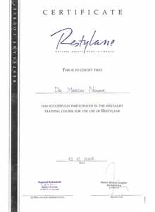 Certyfikat uczestnictwa dr M.Nowaka w kursie treningowym z zastosowania preparatu Restylane Certyfikat uczestnictwa dr M.Nowaka w kursie treningowym z zastosowania preparatu Restylane
