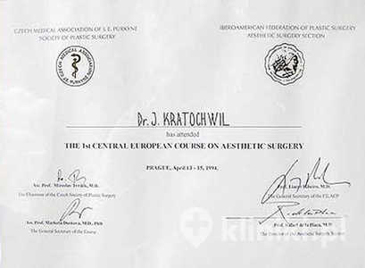 Certyfikat uczestnictwa dr J.Kratochwila w I Środkowoeuropejskim Kongresie Chirurgii Estetycznej Certyfikat uczestnictwa dr J.Kratochwila w I Środkowoeuropejskim Kongresie Chirurgii Estetycznej