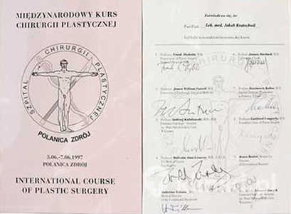 Certyfikat uczestnictwa dr J.Kratochwila w Międzynarodowym Kursie Chirurgii Plastycznej Certyfikat uczestnictwa dr J.Kratochwila w Międzynarodowym Kursie Chirurgii Plastycznej