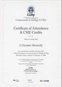 Certyfikat uczestnictwa dr S.Mrozickiego w I Międzynarodowym Kongresie Urologicznym Certyfikat uczestnictwa dr S.Mrozickiego w I Międzynarodowym Kongresie Urologicznym