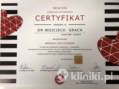 Certyfikat zaświadczający, że dr W. Graca ukończył Neauvia Lips Academy Certyfikat zaświadczający, że dr W. Graca ukończył Neauvia Lips Academy