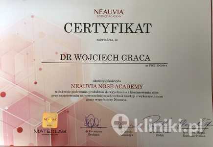 Certyfikat zaświadczający, że dr W. Graca ukończył Neauvia Nose Academy Certyfikat zaświadczający, że dr W. Graca ukończył Neauvia Nose Academy