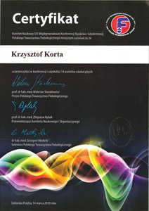 Certyfikat uczestnictwa w Konferencji Naukowo-Szkoleniowej Polskiego Towarzystwa Flebologicznego dla dr Korta Certyfikat uczestnictwa w Konferencji Naukowo-Szkoleniowej Polskiego Towarzystwa Flebologicznego dla dr Korta