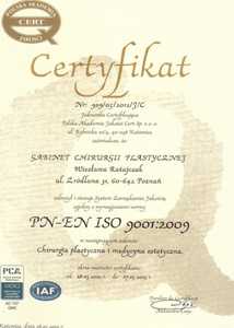 Certyfikat ISO dla Kliniki Medkorekta prowadzonej przez dr W. Ratajczak Certyfikat ISO dla Kliniki Medkorekta prowadzonej przez dr W. Ratajczak