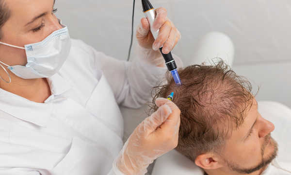 Tricholog zajmujący się łysieniem u mężczyzny - implantacja egzosomów