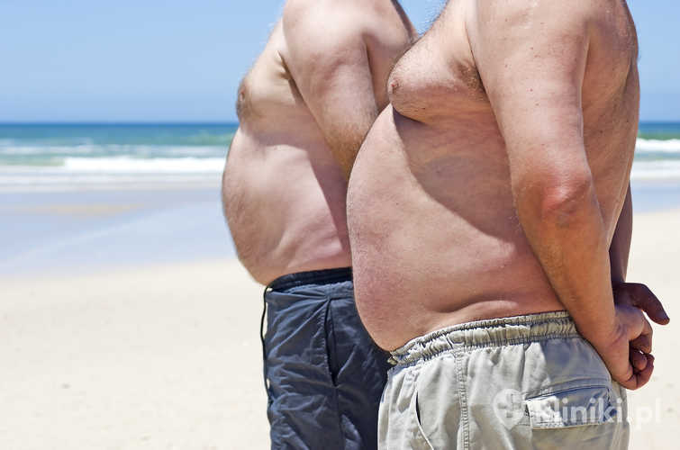 Dwoje grubych mężczyzn na plaży