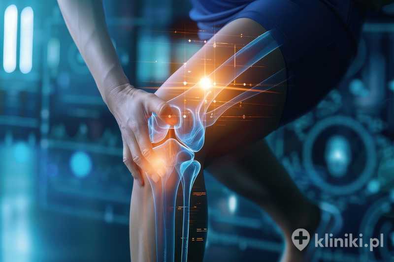 Zbliżenie kolana i wirtualna anatomia na ekranie Zbliżenie kolana i wirtualna anatomia na ekranie
