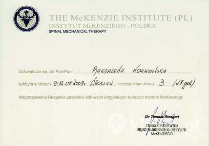 Diagnozowanie i leczenie zespołów bólowych kręgosłupa i kończyn metodą McKenziego - Kurs B Diagnozowanie i leczenie zespołów bólowych kręgosłupa i kończyn metodą McKenziego - Kurs B
