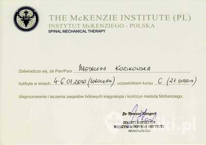 Diagnozowanie i leczenie zespołów bólowych kręgosłupa i kończyn metodą McKenziego - Kurs C Diagnozowanie i leczenie zespołów bólowych kręgosłupa i kończyn metodą McKenziego - Kurs C