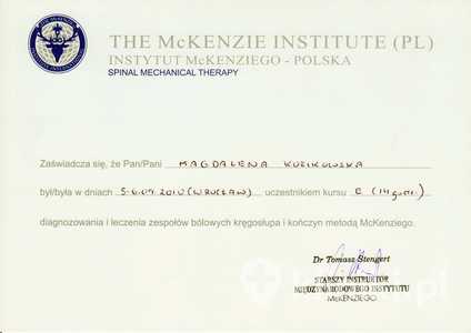 Diagnozowanie i leczenie zespołów bólowych kręgosłupa i kończyn metodą McKenziego - kurs E Diagnozowanie i leczenie zespołów bólowych kręgosłupa i kończyn metodą McKenziego - kurs E